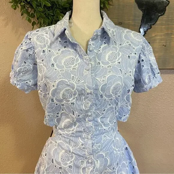 NWOT Lulus Perfectly Angelic Light Blue Embroidered Floral Mini Dress - Picture 8 of 11